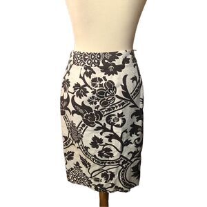 ANN TAYLOR LOFT BROWN CREAM FLORAL LINEN-BLEND STRAIGHT SKIRT SIZE 8